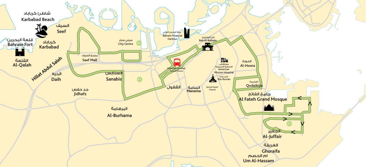 mapa centra mesta v Bahrajne