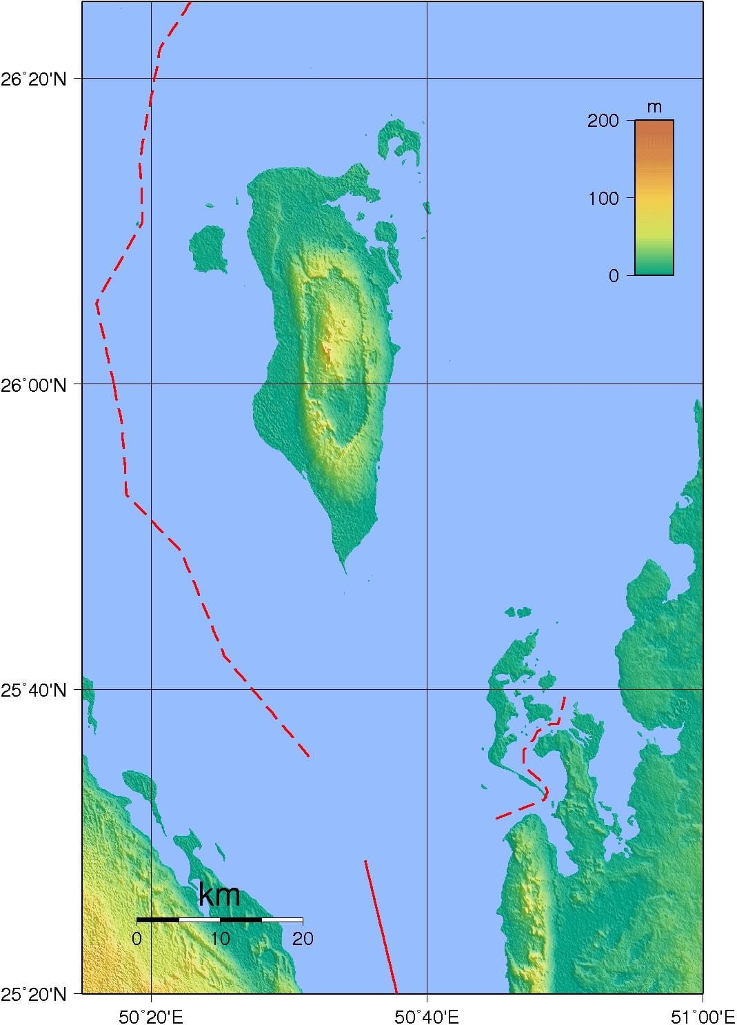 mapa Bahrajn fyzickej