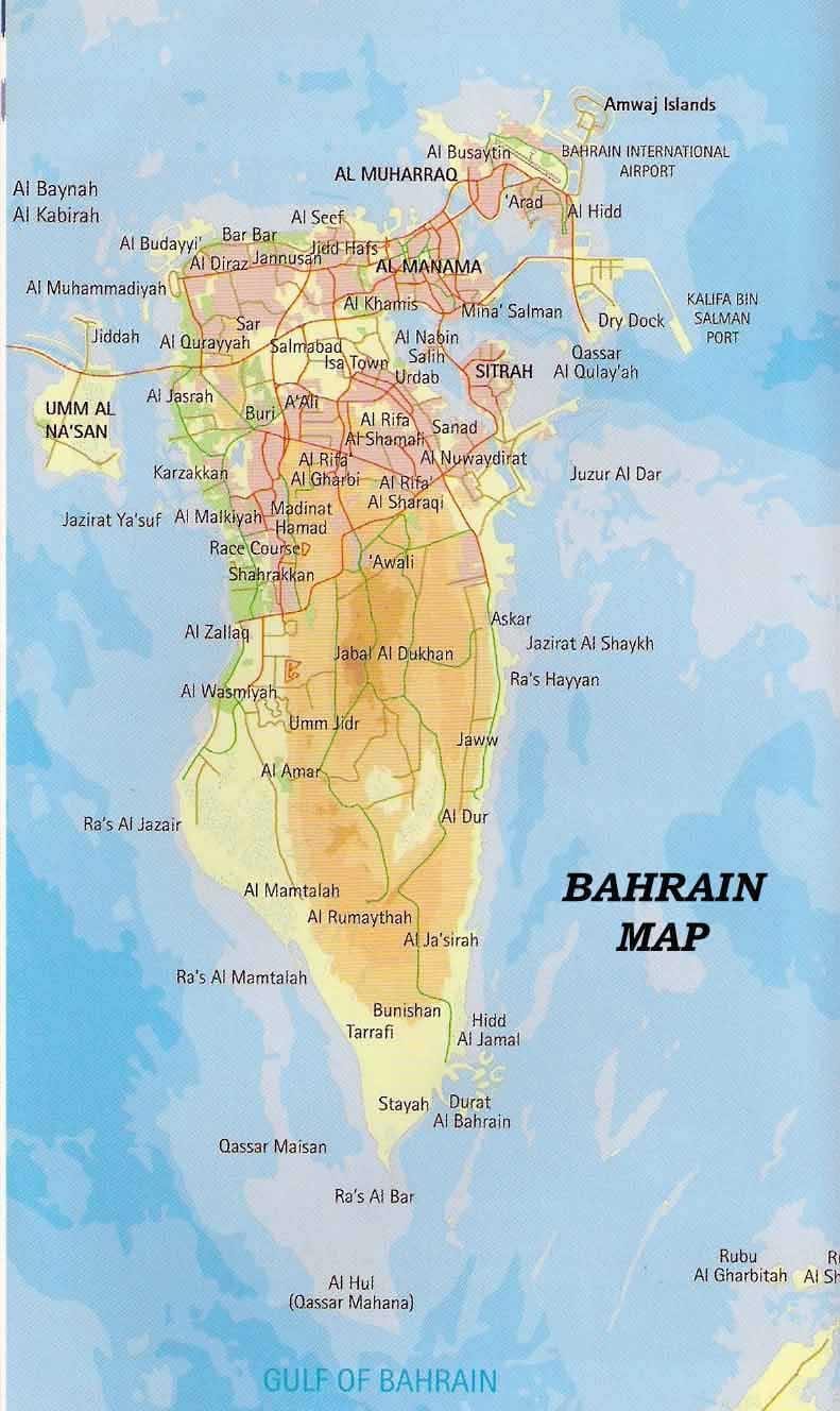 Bahrajn mapa s miestami,